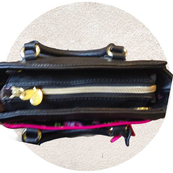 Betsey Johnson Hot Pink & Black Striped Sequin Small Satchel - Picture 5 of 12